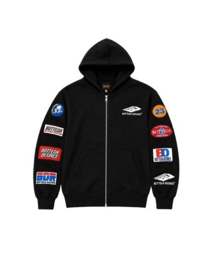 Bottega Desires Patches Zip Hoodie Black